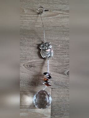 🌿 Boho Owl Crystal Suncatcher – 12” Hanging Decor 🌿